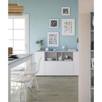Dmora Aparador Paterson, Aparador Moderno Con 3 Puertas, Buffet De Sal&oacute;n Con Compartimentos, Aparador De Sal&oacute;n, Gabinete De Tv, Cm 150x41h76, Blanco Y Cemen