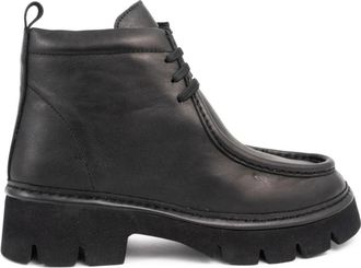 Sergio Moretti Zwarte leren enkellaarsjes - Dames - Veterlaarzen - Zwart - 39 EU - Leer - Schoenen