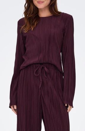 Only Pery Long Sleeve Pliss&eacute; Top in Wine Tasting at Nordstrom Rack, Size X-Small