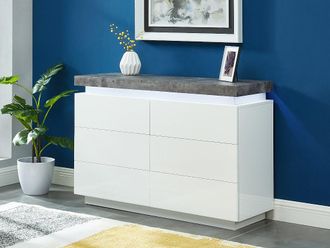 Vente-Unique Comò con 6 cassetti e LED in MDF laccato Bianco e calcestruzzo - HALO II