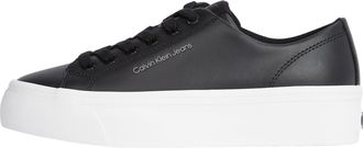 Calvin Klein Womens Flatform Low Top Vulcanised Trainers, Black (Black/Bright White), 4