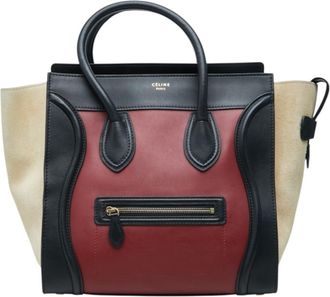 Celine Beige Black Bordeaux Leather Suede Handbag Tote Bag (Pre-Owned)
