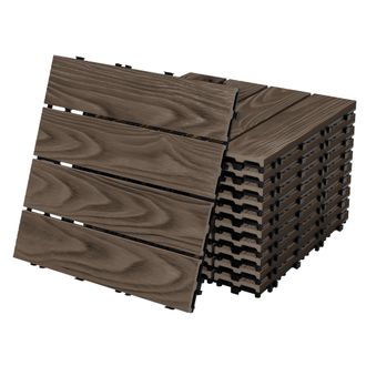 ML Design Ecd Germany Baldosas De Patio Wpc De 30x30 Cm 22 Piezas Para 2m&sup2; Aparencia De Madera Marr&oacute;n Oscuro Con Sistema De Drenaje E Instalaci&oacute;n Mediante Clic,