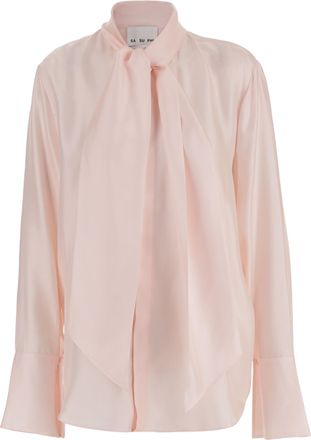 SA SU PHI Pink Bow Front Silk Blouse