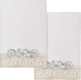 Linum Home Textiles 100% Turkish Cotton Shell Row 2Pc Embellished Bath Towel Set