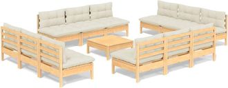 vidaXL Muebles De Jard&iacute;n 13 Piezas Cojines Madera De Pino Color Crema Vidaxl