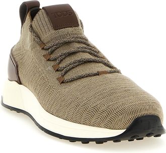 Tod's Knit Technical Fabric with Leather Inserts Sneakers - Beige