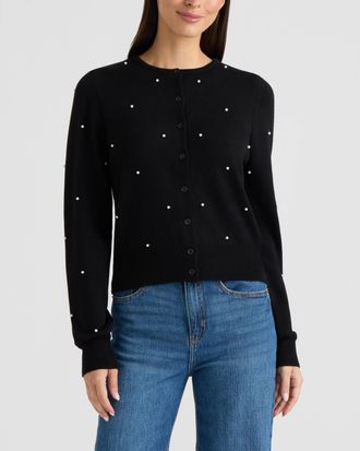 Ellen Tracy Womens Embellished Button-Front Cardigan