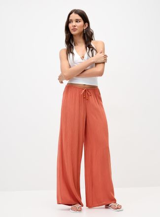 Twik Womens Crinkled elastic-waist wide-leg pant
