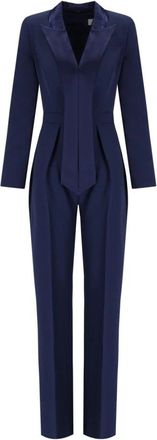 Elisabetta Franchi Navy Smoking Jumpsuit - Dames - Jumpsuits - Blauw - S - Satijn - Jumpsuits & Playsuits