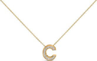 House of Brilliance Yellow Gold Vermeil.925 Sterling Silver Diamond Accent A-Z Initial Bubble Pendant Necklace