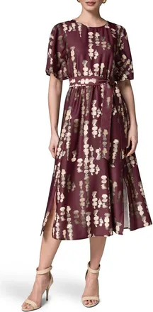 DKNY Print Stretch Satin Midi Dress in Black/cherry at Nordstrom, Size 12
