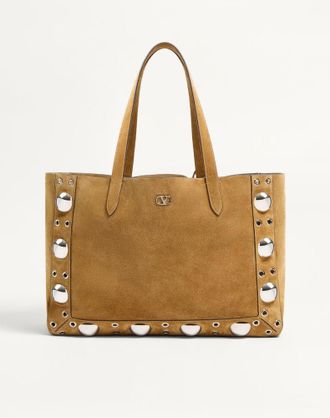 Valentino Garavani Borsa Shopping Media Valentino Garavani Nellc&ocirc;te In Suede Donna HAVANA BEIGE UNI