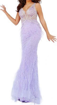 Jovani Feather Embellished Dress In Lilac