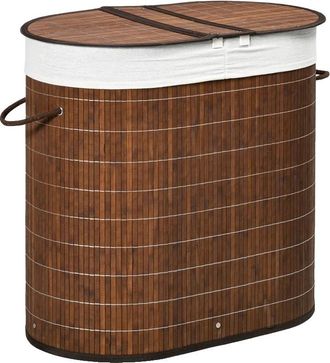 OEM Cesto De Ropa, Material De Bamb&uacute;, Capacidad De 100 Litros, Dos Compartimentos, Bolsa Interior Extra&iacute;ble, Asas F&aacute;ciles De Usar