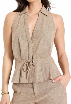 Nic+Zoe Linen Cotton Cinch Vest In Brown Mix