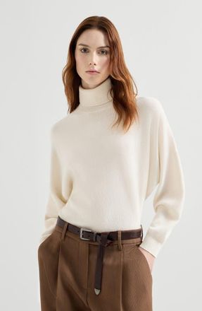 Brunello Cucinelli Cashmere turtleneck sweater with monili in Butter at Nordstrom, Size Xxx-Large