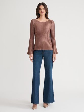 Misook Lurex Bell Sleeve Soft Knit Tunic in Midnight Umber at Nordstrom, Size Xx-Large