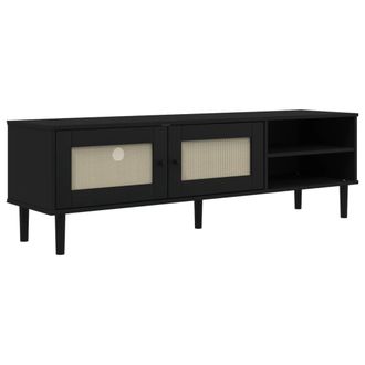 vidaXL Mueble De Tv Senja Aspecto Rat&aacute;n Madera Pino Negro 158x40x49 Cm Vidaxl