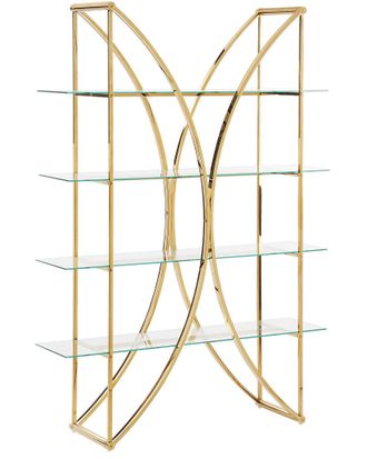 Beliani Libreria In Acciaio A 4 Piani Con Ripiani In Vetro Stile Glamour Telaio Oro Lucido Hollow