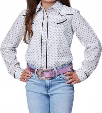 Roper Girls Long Sleeve Retro Piped Top In White