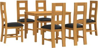 vidaXL Conjunto De Comedor 7 Uds. Negro Madera De Roble S&oacute;lido Vidaxl