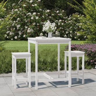 vidaXL Set De Mesa Y Taburetes Altos Jard&iacute;n 3 Pzas Madera Pino Blanco Vidaxl