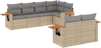 vidaXL Vidaxl - Set Sof&aacute;s De Jard&iacute;n 7 Piezas Y Cojines Rat&aacute;n Sint&eacute;tico Beige