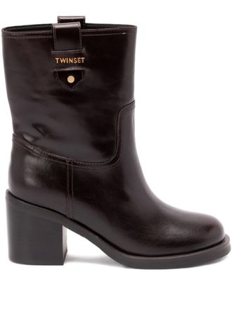 Twin-Set block-heel leather boots - Brown