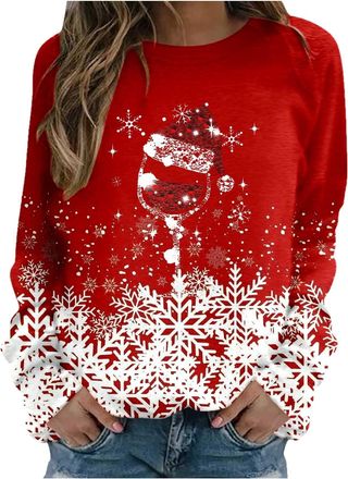 Generic Womens Christmas Jumpers Xmas Tree Print Ladies Tops Funny Christmas Jumpers for Women UK Classic Long Sleeve Crew Neck Sweatshirt Elegant Xmas Pullov