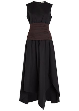 Tory Burch Asymmetric Stretch-cotton Poplin Midi Dress - Black - 10 (UK14 / L)