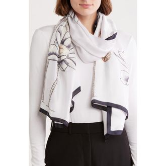 La Fiorentina Floral Print Scarf in White at Nordstrom Rack