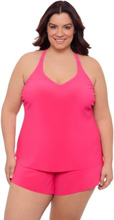 Aqua Green Plus Size Supportive Y-Back Full Coverage Tankini Swimsuit Top in Rose Quartz at Nordstrom, Size 2X