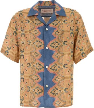 Valentino Garavani Mens Printed Linen Shirt - Tan - Size EU 46 (Mens)