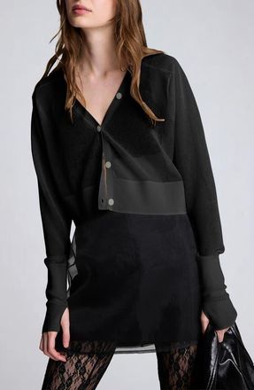Kenneth Cole Crop Sheer Saddle Shoulder Cardigan in Black at Nordstrom, Size X-Small