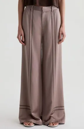 AG - Adriano Goldschmied Sarah High Waist Wide Leg Satin Pants in Cork at Nordstrom, Size 30