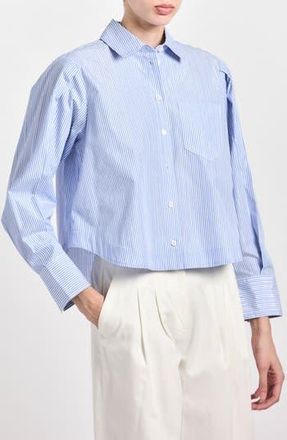 Derek Lam Estrella Stripe Stretch Cotton Crop Button-Up Shirt in Blue Lurex Stripe at Nordstrom Rack, Size Medium
