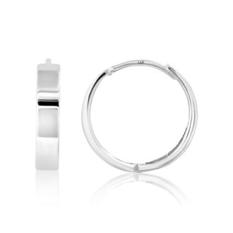 MAX + STONE Solid 14k Yellow or White Gold Huggie Domed or Flat Style Small Hoop Earrings