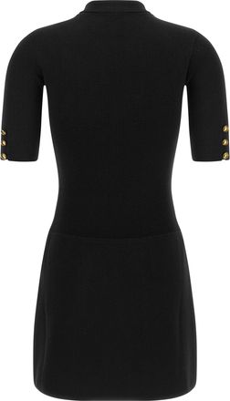 Elisabetta Franchi Ribbed Knit with Scarf Detail Dress - Black