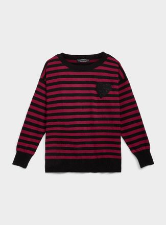 Twik Womens Fleece heart striped sweater