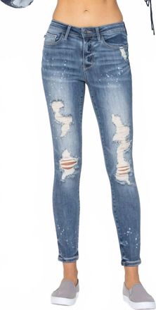 Judy Blue Bleached Distressed Skinny Jeans In Denim