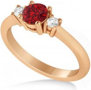 Allurez Round Ruby & Diamond Three-Stone Engagement Ring 14k Rose Gold (0.60ct)