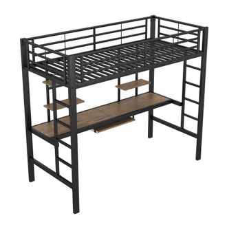 Urban Meuble Cama alta de metal 90x200 cm con escritorio y estanter&iacute;as