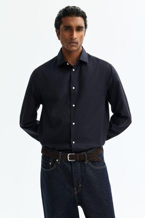 H&M Slim-fit cotton shirt in Navy Blue at Nordstrom, Size Xx-Large