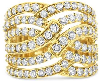 House of Brilliance 10K Gold 3.00 Cttw Diamond Multi Row Bypass Cocktail Band Ring in Yellow Gold at Nordstrom, Size 6