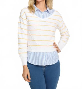 FDJ Long Sleeve Mixed-Media Sweater In Yellow Stripe