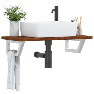Berkfield Home Basin Shelf Wall Mounted Steel & Solid Wood Oak in Brown