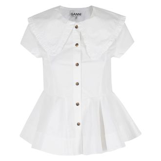 Ganni Blouses, female, White, Size: M Stretch Cotton Peter Pan Collar Shirt