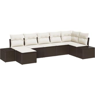 vidaXL Vidaxl - Conjunto De Sof&aacute; De Jard&iacute;n Con Coj&iacute;n 7 Pcs Marr&oacute;n Polirat&aacute;n