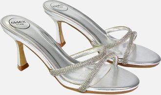 XY London Womens XY London Womens/Ladies Abby Metallic Diamante Strappy Stiletto Heel Mules - Silver - Size: 5